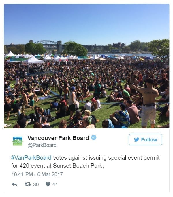 Vanouver Park Board denies special event permit for annual 4/20 celebrations