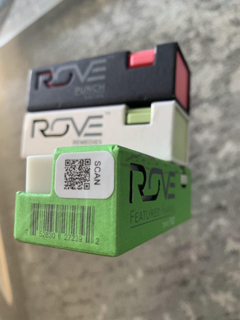 Rove Rewards Qr Code sticker on packaging.