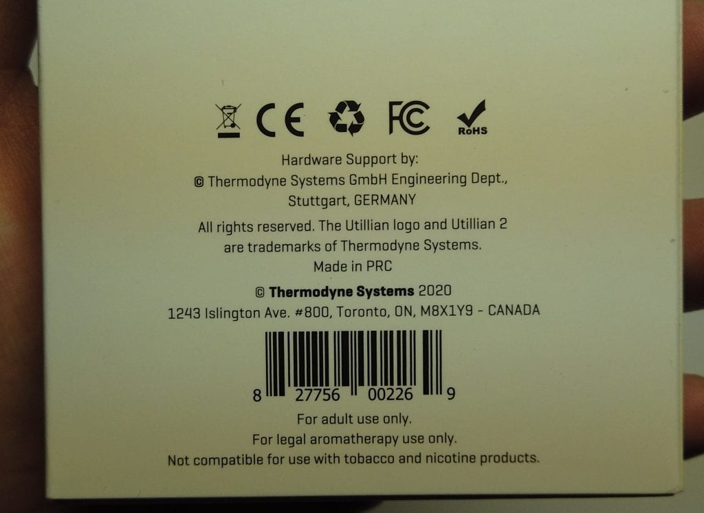 back of utilian 2 box