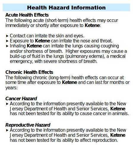 ketene-health-hazard-information